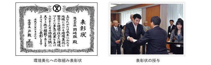 環境美化への取り組み表彰状と授与の様子