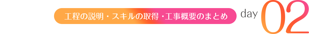 day02 ⼯程の説明・スキルの取得・⼯事概要のまとめ